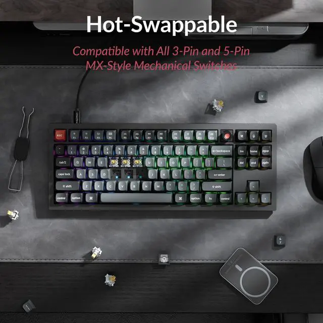 Alt view image 6 of 7 - V3 8K TKL Wired Mechanical Keyboard, 8000 Hz Polling Rate QMK Programmable Knob Hot-Swappable Gaming Keyboard, RGB Backlit, Ergonomic PBT Keycaps for Mac Windows Linux-Tactile Banana Switch