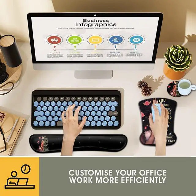 Alt view image 2 of 7 - Keyboard Wrist Rest and Mouse Pad Wrist Support Set, Ergonomic Gel Mouse Pad Wrist Rest with Non-Slip Base for Home Office Desk Pad, African American Women Black Girl Black Gaming Mouse Mat