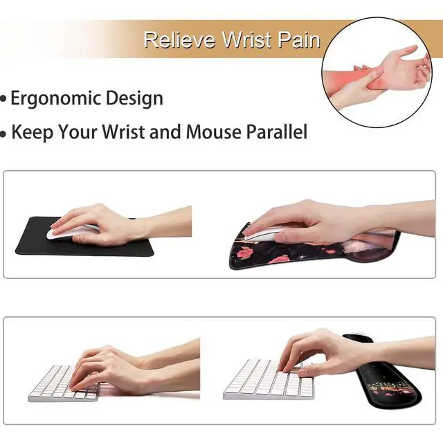Alt view image 3 of 7 - Keyboard Wrist Rest and Mouse Pad Wrist Support Set, Ergonomic Gel Mouse Pad Wrist Rest with Non-Slip Base for Home Office Desk Pad, African American Women Black Girl Black Gaming Mouse Mat
