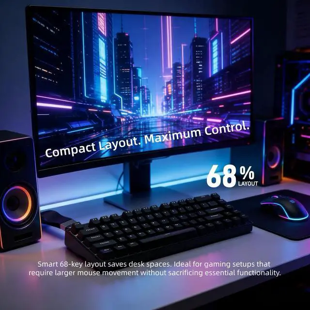 Alt view image 6 of 7 - 68% Hall Effect Gaming Keyboard, Adjustable Actuation 0.1-3.8mm, Rapid Trigger & Snap Tap, 8K Polling Magnetic Switch Keyboard, RGB Wired HE Keyboard for FPS, PC, PS5, Mac (Black)
