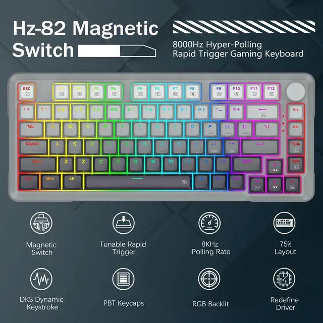 Alt view image 2 of 7 - 75% Compact Rapid Trigger Gaming Keyboard, 8k Hz Polling Rate
