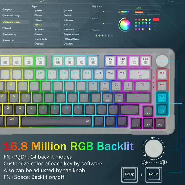 Alt view image 6 of 7 - 75% Compact Rapid Trigger Gaming Keyboard, 8k Hz Polling Rate