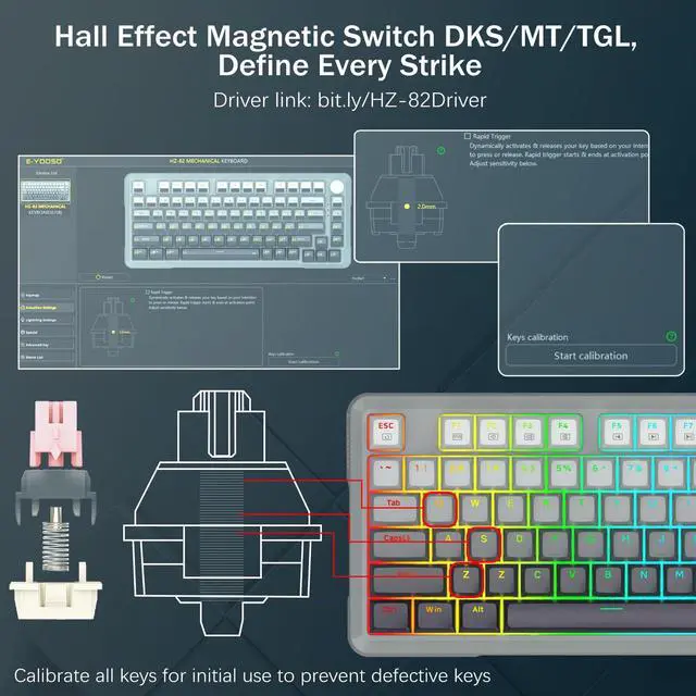 Alt view image 5 of 7 - 75% Compact Rapid Trigger Gaming Keyboard, 8k Hz Polling Rate