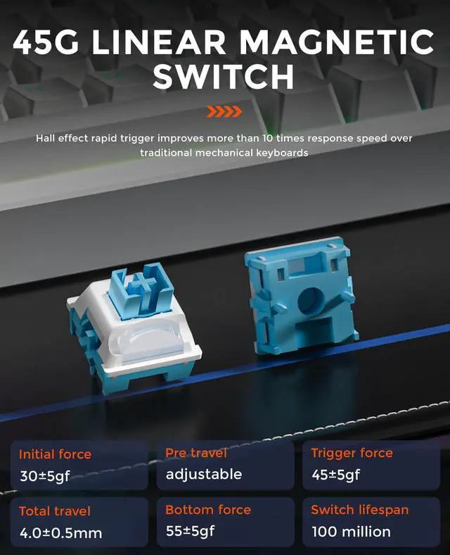 Alt view image 5 of 7 - EK75RT Rapid Trigger Wired Gaming Keyboard, Hall Effect Magnetic Switch Mechanical Keyboard, Adjustable Actuation, 75% TKL with Knob, Magnetic Sensing RGB Backlit, PBT Keycaps for FPS