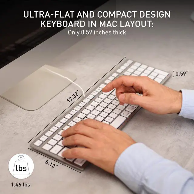 Alt view image 2 of 7 - KC 6000 Slim for MAC, Wired Mac Keyboard with Number Pad, USB-A Connection, Whisper-Quiet Keys, Thin Design, SX Scissor Switches, QWERTY, Silver/White