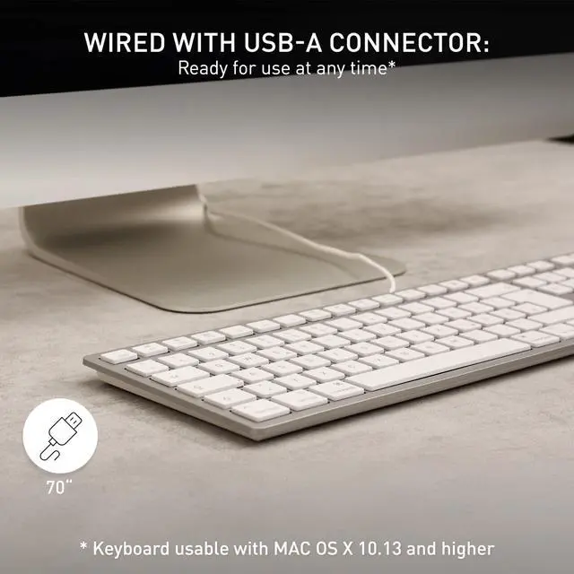 Alt view image 3 of 7 - KC 6000 Slim for MAC, Wired Mac Keyboard with Number Pad, USB-A Connection, Whisper-Quiet Keys, Thin Design, SX Scissor Switches, QWERTY, Silver/White