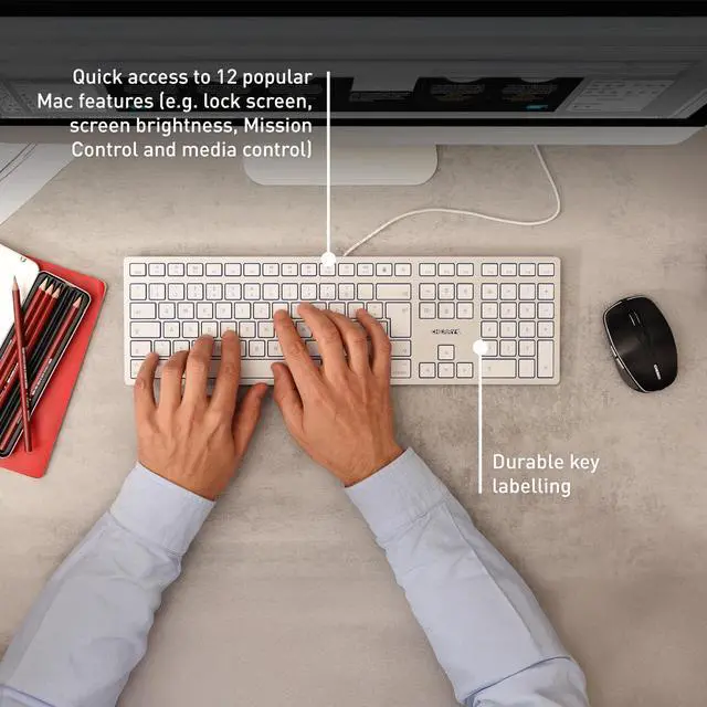 Alt view image 7 of 7 - KC 6000 Slim for MAC, Wired Mac Keyboard with Number Pad, USB-A Connection, Whisper-Quiet Keys, Thin Design, SX Scissor Switches, QWERTY, Silver/White