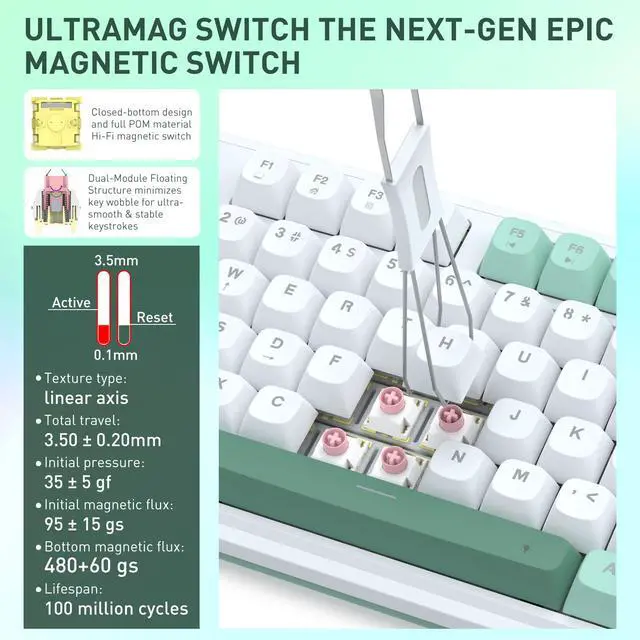Alt view image 3 of 7 - K745 HE Wired Hall-Effect Magnetic Rapid Trigger Gaming Keyboard