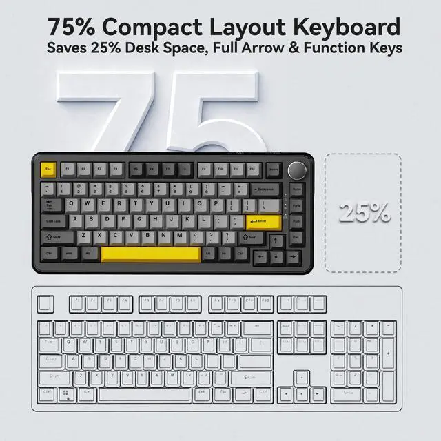 Alt view image 3 of 7 - AJAZZ AK820 HE Wired 75% Gaming Keyboard, Hall Effect Magnetic Switch with Rapid Trigger, 8KHz Polling Rate, Gasket Mount, PBT Keycaps, RGB Backlit, Metal Volume Knob for PC/Mac, Black