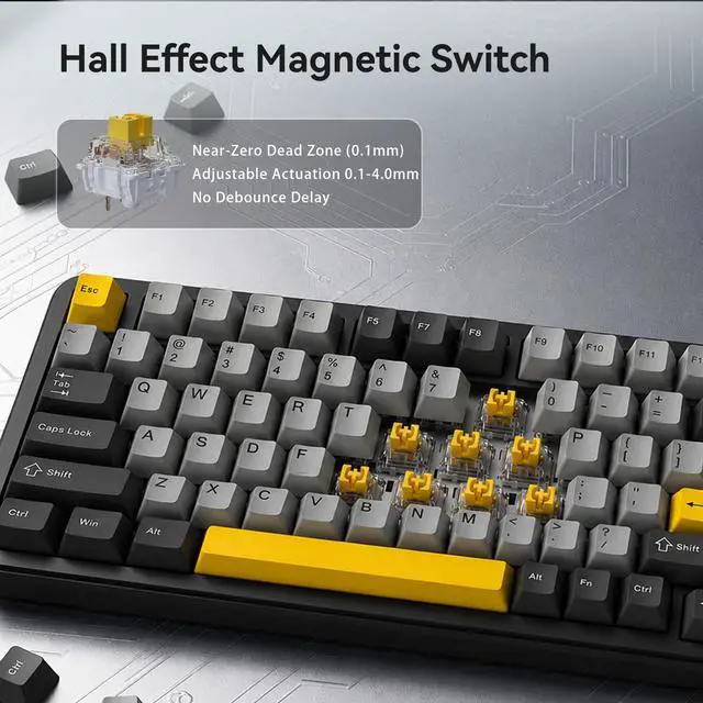 Alt view image 4 of 7 - AJAZZ AK820 HE Wired 75% Gaming Keyboard, Hall Effect Magnetic Switch with Rapid Trigger, 8KHz Polling Rate, Gasket Mount, PBT Keycaps, RGB Backlit, Metal Volume Knob for PC/Mac, Black