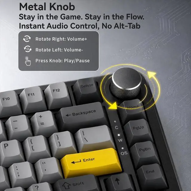 Alt view image 5 of 7 - AJAZZ AK820 HE Wired 75% Gaming Keyboard, Hall Effect Magnetic Switch with Rapid Trigger, 8KHz Polling Rate, Gasket Mount, PBT Keycaps, RGB Backlit, Metal Volume Knob for PC/Mac, Black