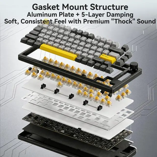 Alt view image 6 of 7 - AJAZZ AK820 HE Wired 75% Gaming Keyboard, Hall Effect Magnetic Switch with Rapid Trigger, 8KHz Polling Rate, Gasket Mount, PBT Keycaps, RGB Backlit, Metal Volume Knob for PC/Mac, Black