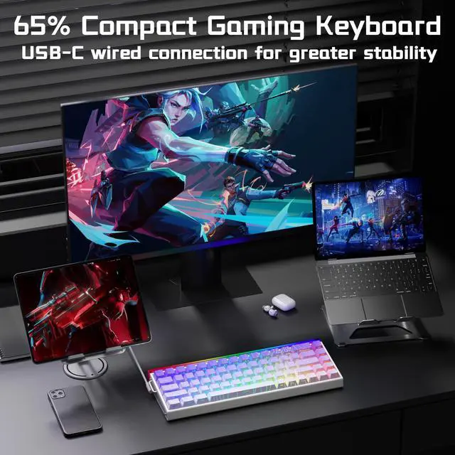 Alt view image 6 of 7 - HERO 68 HE Wired Gaming Keyboard, Hall Effect Keyboard with Magnetic Switch, Rapid Trigger Mode, 8KHz Polling Rate,Side Printed PBT Keycaps, RGB Lightbox&Backlit, 65% Small Keyboards for Gamer/PC
