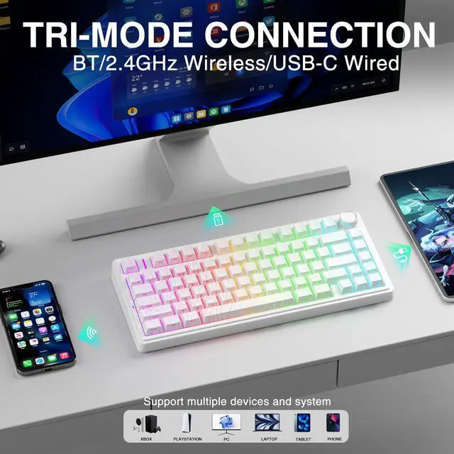 Alt view image 3 of 7 - Aula F75 HE Wireless Gaming Keyboard Hall Effect Magnetic Switch Keyboard