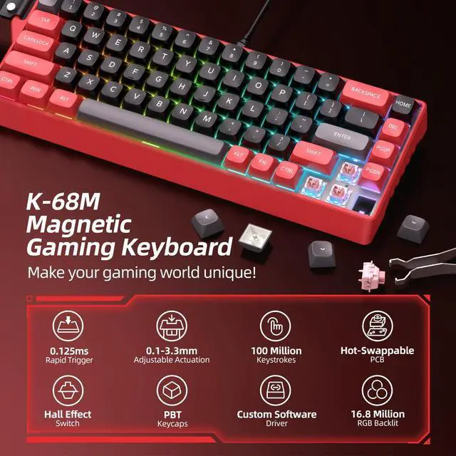 Alt view image 2 of 7 - WIN68 HE MAX Hall Effect Mechanical Gaming Keyboard, 60% Wired, Magnetic Switch, Rapid Trigger Adjustable Actuation, 8KHz Polling Rate, RGB Backlit for FPS MOBA Gamer Laptop PC