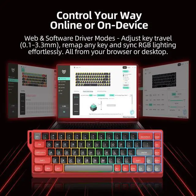 Alt view image 6 of 7 - WIN68 HE MAX Hall Effect Mechanical Gaming Keyboard, 60% Wired, Magnetic Switch, Rapid Trigger Adjustable Actuation, 8KHz Polling Rate, RGB Backlit for FPS MOBA Gamer Laptop PC