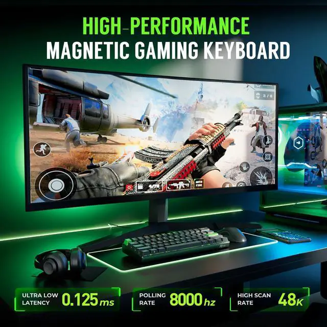 Alt view image 4 of 7 - C61 HE Gaming Keyboard 60% Wired Mechanical Keyboard with Hall Effect Magnetic Switch 8000Hz Polling Rate Rapid Trigger RGB Backlit, 61 Keys, Black Green