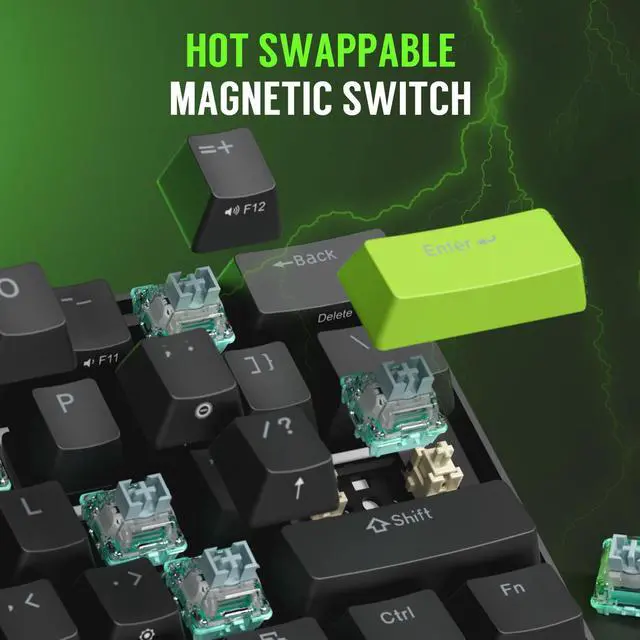 Alt view image 7 of 7 - C61 HE Gaming Keyboard 60% Wired Mechanical Keyboard with Hall Effect Magnetic Switch 8000Hz Polling Rate Rapid Trigger RGB Backlit, 61 Keys, Black Green