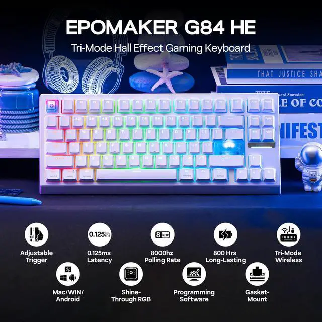 Alt view image 2 of 7 - G84 HE Wireless Hall Effect Keyboard, 8K Polling & 8000mAh