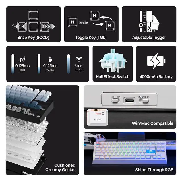 Alt view image 3 of 7 - G84 HE Wireless Hall Effect Keyboard, 8K Polling & 8000mAh