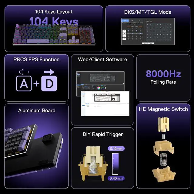 Alt view image 2 of 7 - K556 104-Key Wired RGB Hall-Effect Rapid Trigger Gaming Keyboard