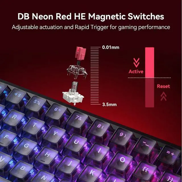 Alt view image 3 of 7 - Flux 68 HE Mechanical Gaming Keyboard Rapid Trigger with Adjustable Actuation 0.01-3.5 mm, Hall Effect Magnetic Switch, 8000Hz Polling, RGB Backlit, 65% Wired Keyboard for PC Laptop Gamer