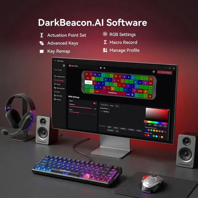 Alt view image 6 of 7 - Flux 68 HE Mechanical Gaming Keyboard Rapid Trigger with Adjustable Actuation 0.01-3.5 mm, Hall Effect Magnetic Switch, 8000Hz Polling, RGB Backlit, 65% Wired Keyboard for PC Laptop Gamer