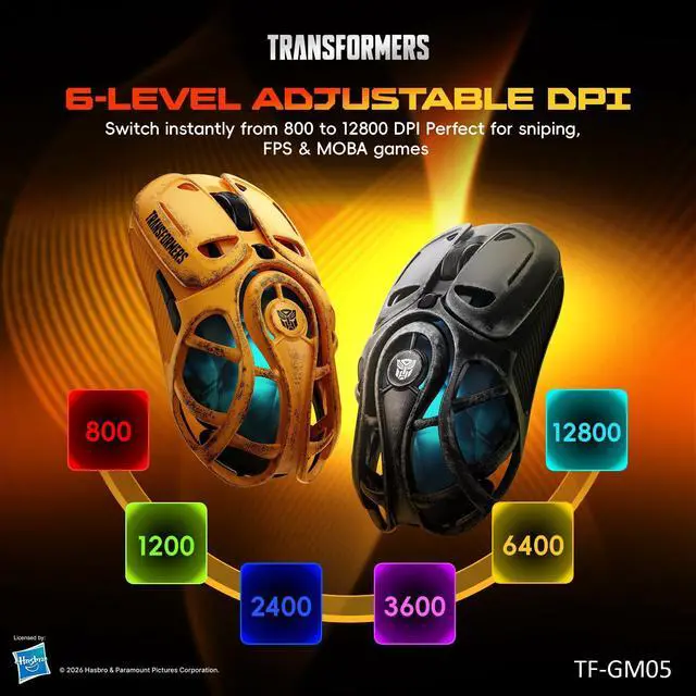 Alt view image 5 of 7 - TF-GM05 Wireless Gaming Mouse, 71g Ultra-Light Hollow Mecha Design, Tri-Mode Bluetooth/2.4G/Wired, 12800 DPI, Huano Switches, PAW3311 Sensor, RGB, USB-C Rechargeable (Bumblebee Yellow)