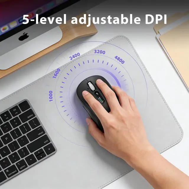 Alt view image 2 of 7 - Wireless Bluetooth Multi-Device Mouse with 5 Programmable Buttons, 4-Way Navigation Scroll, 5 Level DPI, Quiet Click Mice Compatible with Computer, Laptop, PC, iPad, Tablet, MacBook.