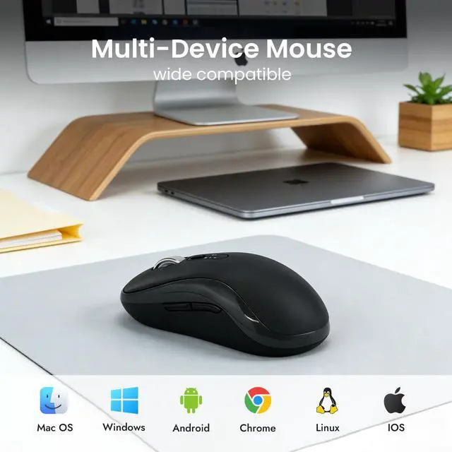 Alt view image 3 of 7 - Wireless Bluetooth Multi-Device Mouse with 5 Programmable Buttons, 4-Way Navigation Scroll, 5 Level DPI, Quiet Click Mice Compatible with Computer, Laptop, PC, iPad, Tablet, MacBook.