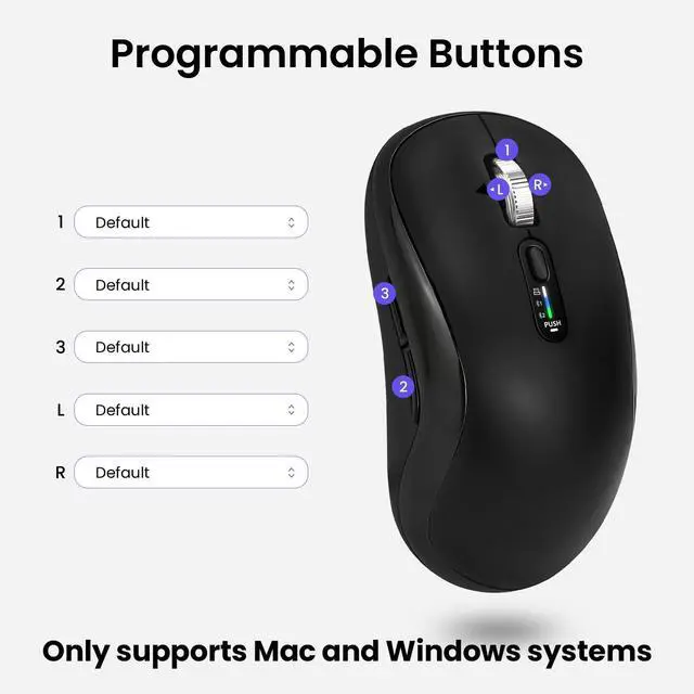 Alt view image 5 of 7 - Wireless Bluetooth Multi-Device Mouse with 5 Programmable Buttons, 4-Way Navigation Scroll, 5 Level DPI, Quiet Click Mice Compatible with Computer, Laptop, PC, iPad, Tablet, MacBook.