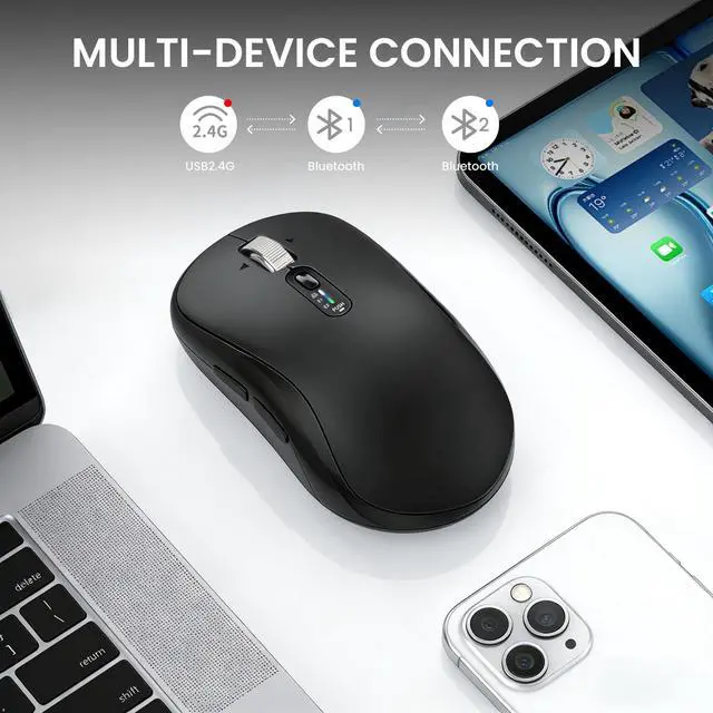 Alt view image 4 of 7 - Wireless Bluetooth Multi-Device Mouse with 5 Programmable Buttons, 4-Way Navigation Scroll, 5 Level DPI, Quiet Click Mice Compatible with Computer, Laptop, PC, iPad, Tablet, MacBook.