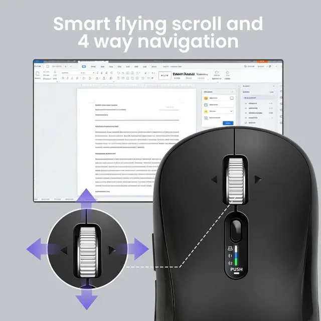 Alt view image 6 of 7 - Wireless Bluetooth Multi-Device Mouse with 5 Programmable Buttons, 4-Way Navigation Scroll, 5 Level DPI, Quiet Click Mice Compatible with Computer, Laptop, PC, iPad, Tablet, MacBook.