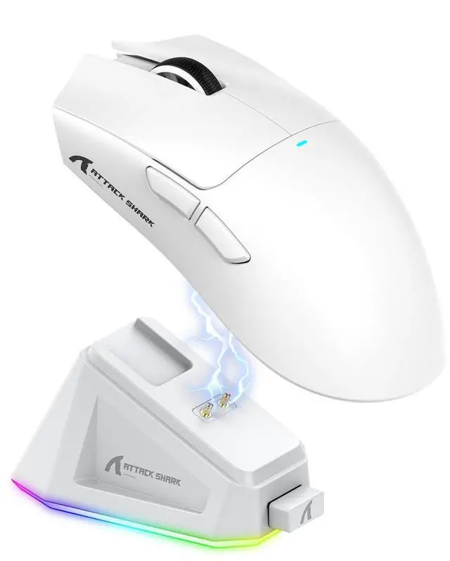 Main image of ATTACK SHARK X11 59g Lightweight Wireless Gaming Mouse,RGB Magnetic Charging Dock,PixArt PAW3311 Gaming Sensor,Tri-Mode-BT/2.4G Wireless/Wired Mouse,22000 DPI,5 Programmable Buttons for Pc/Mac(White)