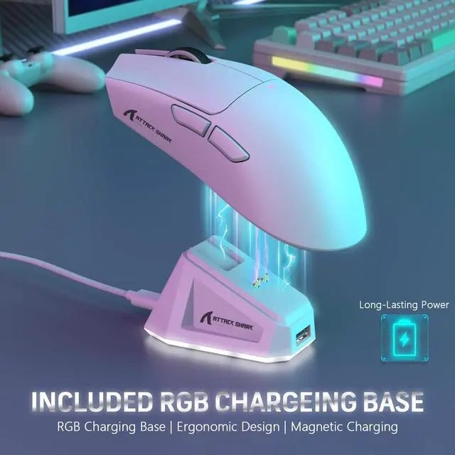 Alt view image 3 of 7 - ATTACK SHARK X11 59g Lightweight Wireless Gaming Mouse,RGB Magnetic Charging Dock,PixArt PAW3311 Gaming Sensor,Tri-Mode-BT/2.4G Wireless/Wired Mouse,22000 DPI,5 Programmable Buttons for Pc/Mac(White)