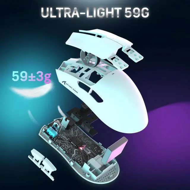Alt view image 6 of 7 - ATTACK SHARK X11 59g Lightweight Wireless Gaming Mouse,RGB Magnetic Charging Dock,PixArt PAW3311 Gaming Sensor,Tri-Mode-BT/2.4G Wireless/Wired Mouse,22000 DPI,5 Programmable Buttons for Pc/Mac(White)