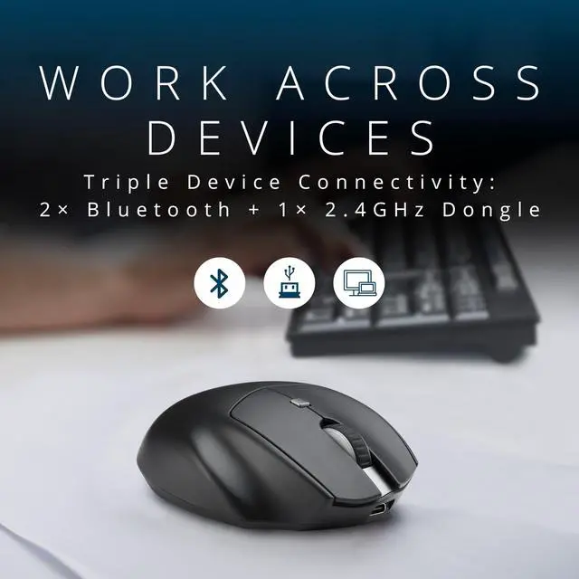 Alt view image 3 of 7 - Wireless Mouse, Pro Fit Ergo MY435 EQ Rechargeable Mouse, Fits Small to Medium-Size Hands, Programmable Buttons, Quiet-Click Buttons, Bluetooth 5.0 & 2.4GHz Connection - Black (K72501NA)