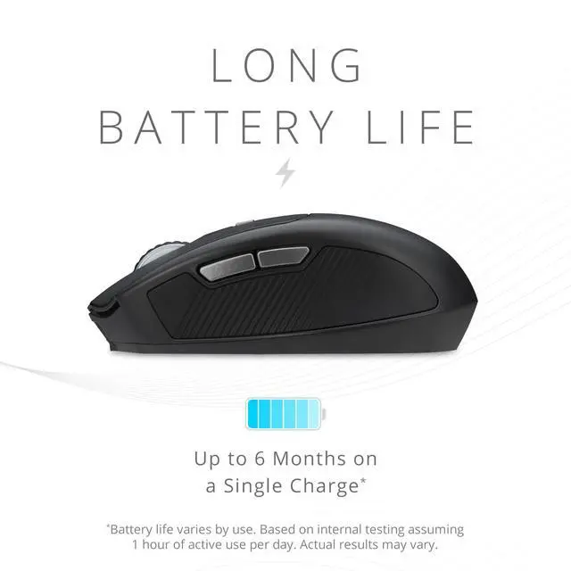 Alt view image 4 of 7 - Wireless Mouse, Pro Fit Ergo MY435 EQ Rechargeable Mouse, Fits Small to Medium-Size Hands, Programmable Buttons, Quiet-Click Buttons, Bluetooth 5.0 & 2.4GHz Connection - Black (K72501NA)