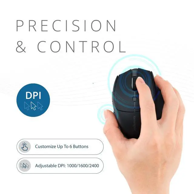 Alt view image 6 of 7 - Wireless Mouse, Pro Fit Ergo MY435 EQ Rechargeable Mouse, Fits Small to Medium-Size Hands, Programmable Buttons, Quiet-Click Buttons, Bluetooth 5.0 & 2.4GHz Connection - Black (K72501NA)