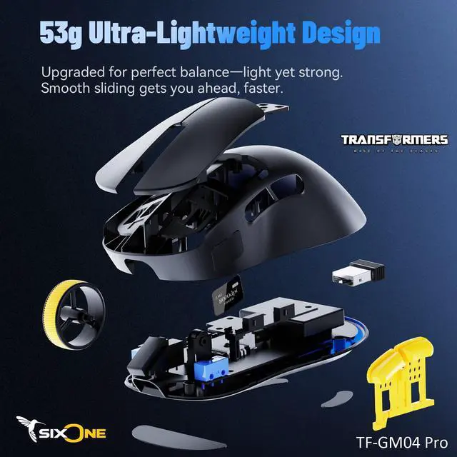 Alt view image 4 of 7 - Gaming Mouse GM04 Pro, Wireless Gaming Mouse Tri-Mode Bluetooth/2.4G/Wired, 53g Ultra-Light, 24,000 DPI PAW3311 Sensor, RGB, 1000Hz, Rechargeable PC Gaming Mouse (Black)