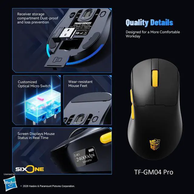 Alt view image 5 of 7 - Gaming Mouse GM04 Pro, Wireless Gaming Mouse Tri-Mode Bluetooth/2.4G/Wired, 53g Ultra-Light, 24,000 DPI PAW3311 Sensor, RGB, 1000Hz, Rechargeable PC Gaming Mouse (Black)