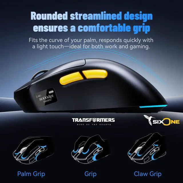 Alt view image 6 of 7 - Gaming Mouse GM04 Pro, Wireless Gaming Mouse Tri-Mode Bluetooth/2.4G/Wired, 53g Ultra-Light, 24,000 DPI PAW3311 Sensor, RGB, 1000Hz, Rechargeable PC Gaming Mouse (Black)
