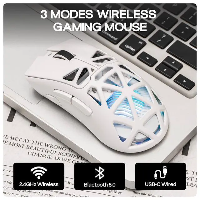 Alt view image 6 of 7 - Aula SC620 Gaming Mouse, 2.4G/USB-C/BT Wireless Mouse with 400mAh Battery, Adjustable 12,000 DPI & 1000 Polling Rate, PAW3311 Sensor, RGB Lighting, Programmable Buttons, for Win/Mac (White)