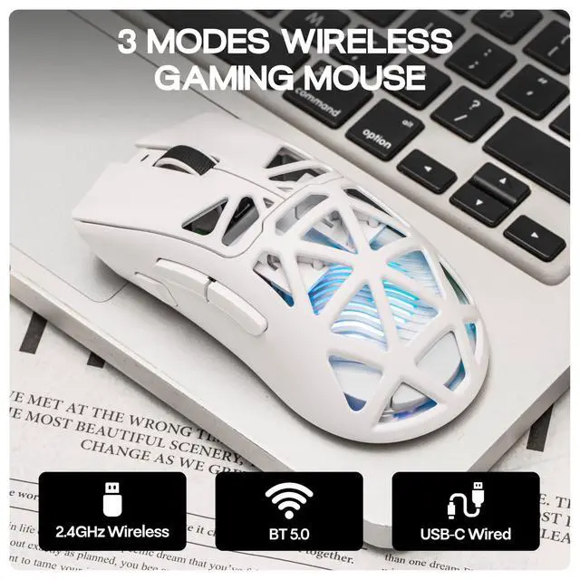 Alt view image 4 of 7 - Aula SC620 Gaming Mouse, 2.4G/USB-C/BT Wireless Mouse with 400mAh Battery, Adjustable 12,000 DPI & 1000 Polling Rate, PAW3311 Sensor, RGB Lighting, Programmable Buttons, for Win/Mac (White)