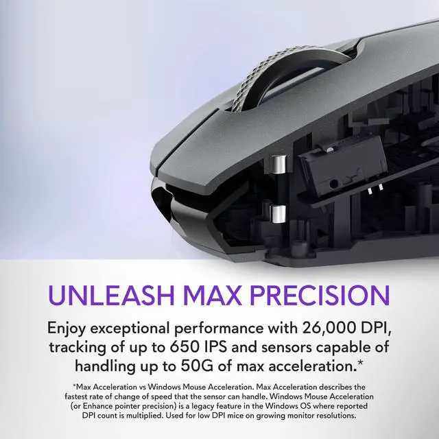 Alt view image 2 of 7 - AW720M Tri-Mode Wireless Gaming Mouse - 2.4GHz Wireless, Bluetooth 5.1, 26,000 DPI, 8-Fully Programmable Buttons, Magnetic Snap Charging Adapter USB-A to USB-C Cable - Dark Side of The Moon