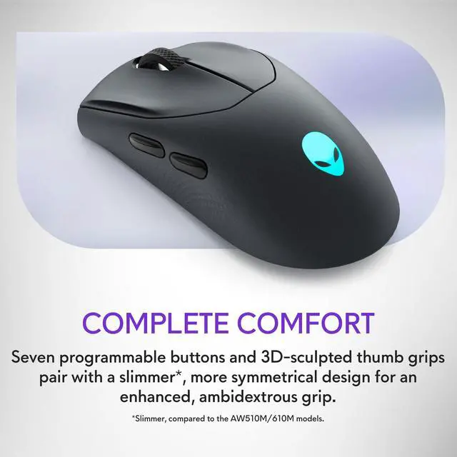 Alt view image 5 of 7 - AW720M Tri-Mode Wireless Gaming Mouse - 2.4GHz Wireless, Bluetooth 5.1, 26,000 DPI, 8-Fully Programmable Buttons, Magnetic Snap Charging Adapter USB-A to USB-C Cable - Dark Side of The Moon