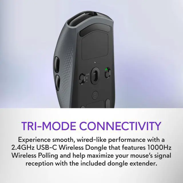 Alt view image 4 of 7 - AW720M Tri-Mode Wireless Gaming Mouse - 2.4GHz Wireless, Bluetooth 5.1, 26,000 DPI, 8-Fully Programmable Buttons, Magnetic Snap Charging Adapter USB-A to USB-C Cable - Dark Side of The Moon