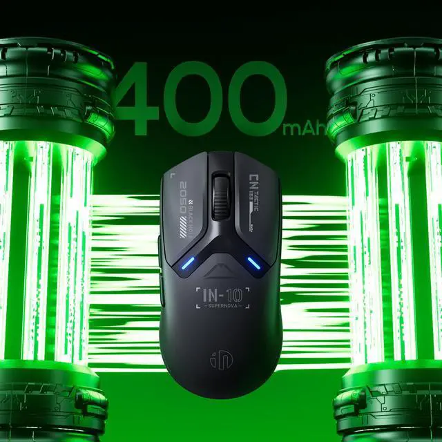 Alt view image 7 of 7 - IN10P Lightweight Wireless Gaming Mouse, Tri-Mode Wireless Mouse with Bluetooth/ 2.4G/ USB-C Wired, 60g Superlight, PAW3395 26K DPI Sensor, 8kHz Polling Rate, Fully Programmable, Black