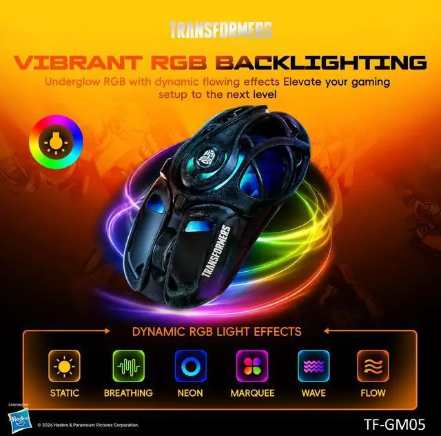 Alt view image 4 of 7 - TF-GM05 Wireless Gaming Mouse, 71g Ultra-Light Hollow Mecha Design, Tri-Mode Bluetooth/2.4G/Wired, 12800 DPI, Huano Switches, PAW3311 Sensor, RGB, USB-C Rechargeable (Megatron Black)