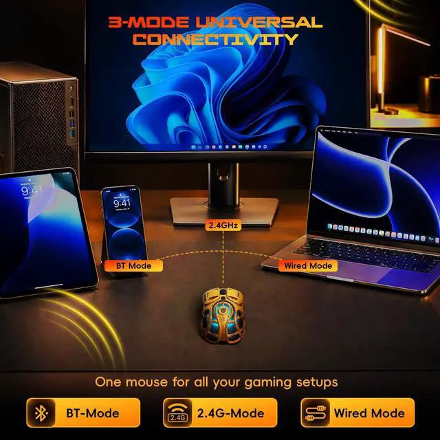 Alt view image 6 of 7 - TF-GM05 Wireless Gaming Mouse, 71g Ultra-Light Hollow Mecha Design, Tri-Mode Bluetooth/2.4G/Wired, 12800 DPI, Huano Switches, PAW3311 Sensor, RGB, USB-C Rechargeable (Megatron Black)